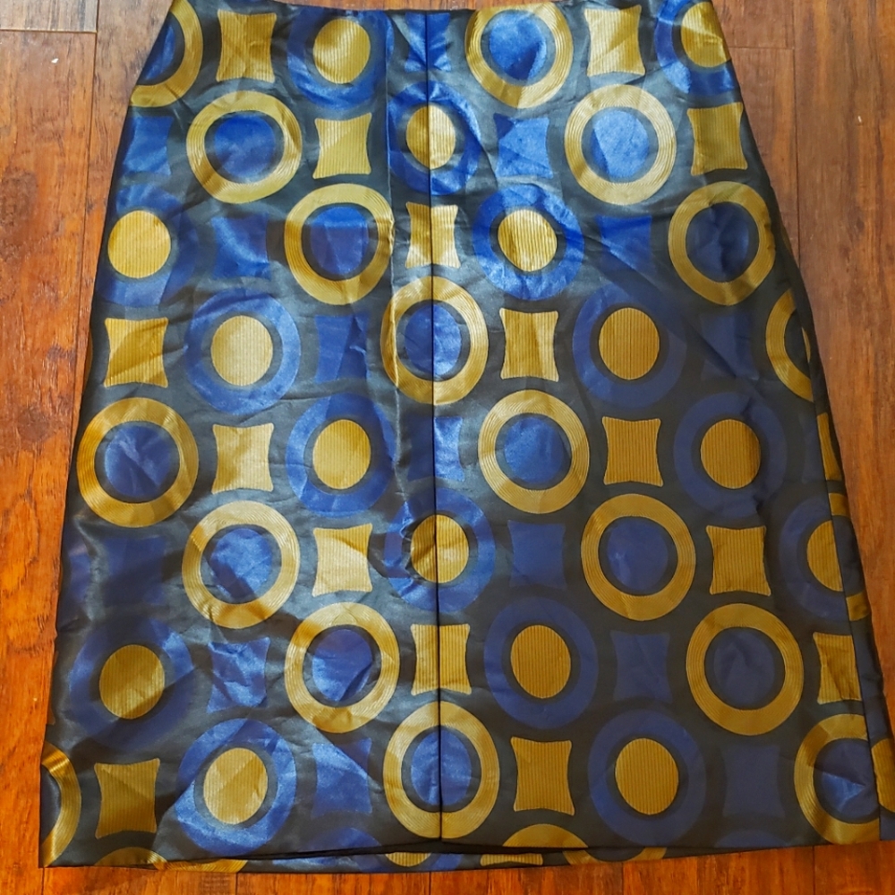 Versace skirt size 8 geometric pattern circles blue, gold black